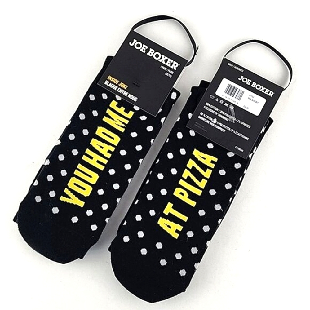 ⭐️3/ $30⭐️ JOE BOXER 2 Pairs Men's Novelty Socks Yelow "You Had Me At Pizza" O/S